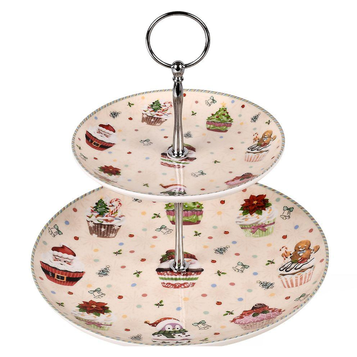 Фруктовниця керамічна 2 яруси Stenson “Christmas“ (фуршетна стійка) R36249 Фруктовниця керамічна 2 яруси Stenson “Christmas“ (фуршетна стійка) R36249